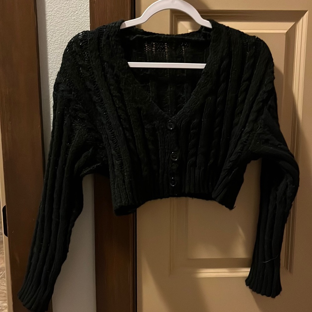 Long sleeve cropped button up sweater